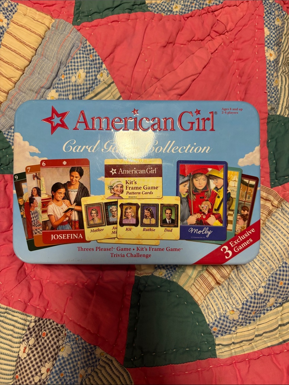 American Girl Light Blue Card Game Tin with Character Cards